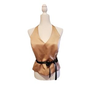 VTG Xscape Womens Halter‎ Top Sz 8 Y2K Satin Coquette Going Out Champagne Gold